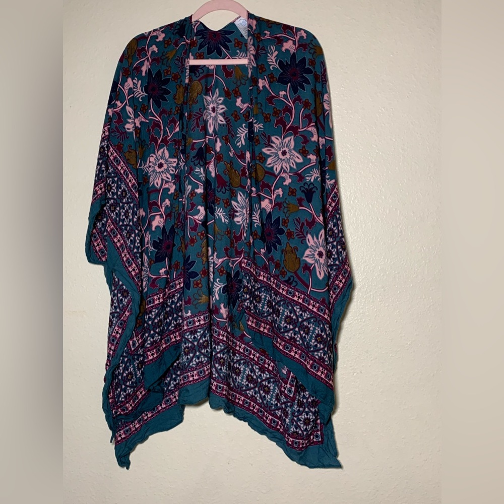 Teal print kimono